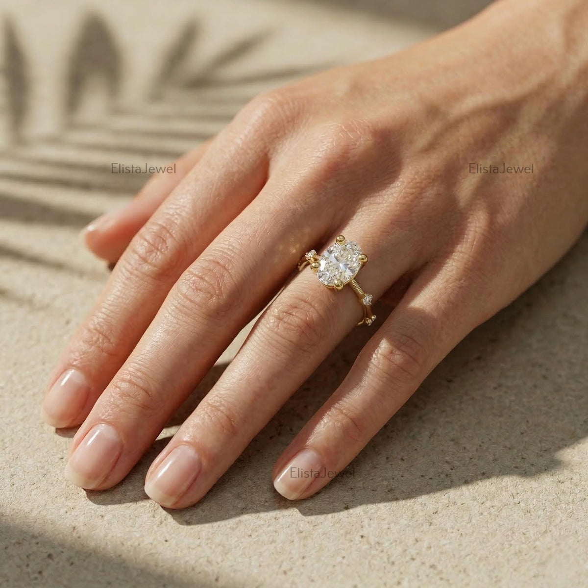 IGI Certified Oval Lab Grown Diamond Engagement Ring: 18K Yellow Gold Minimalist Ring