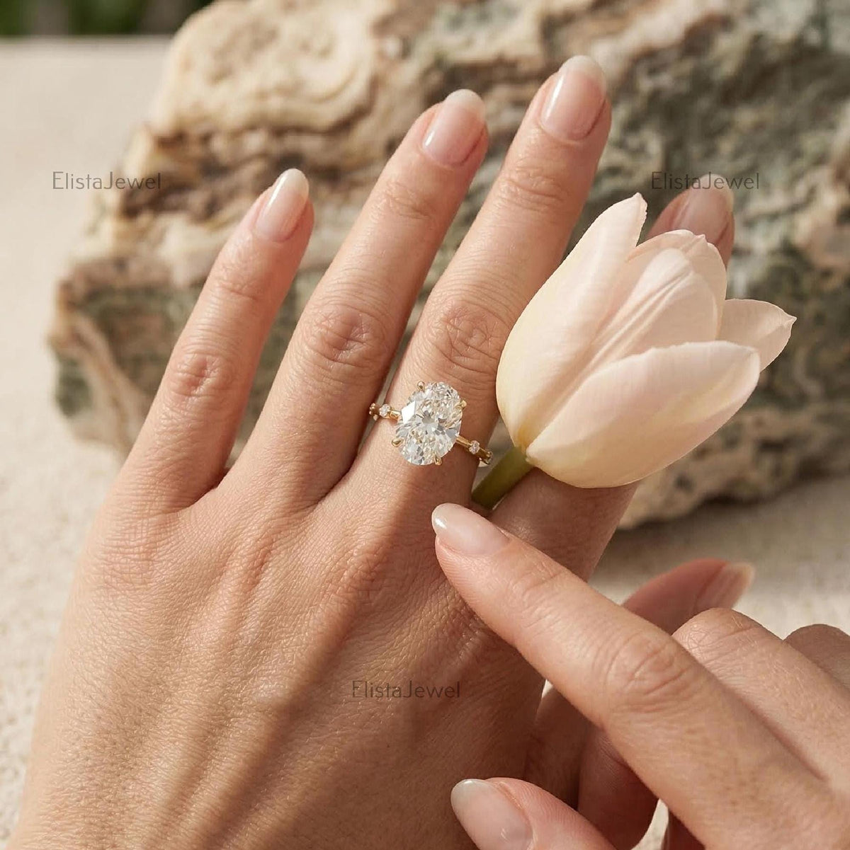 IGI Certified Oval Lab Grown Diamond Engagement Ring: 18K Yellow Gold Minimalist Ring