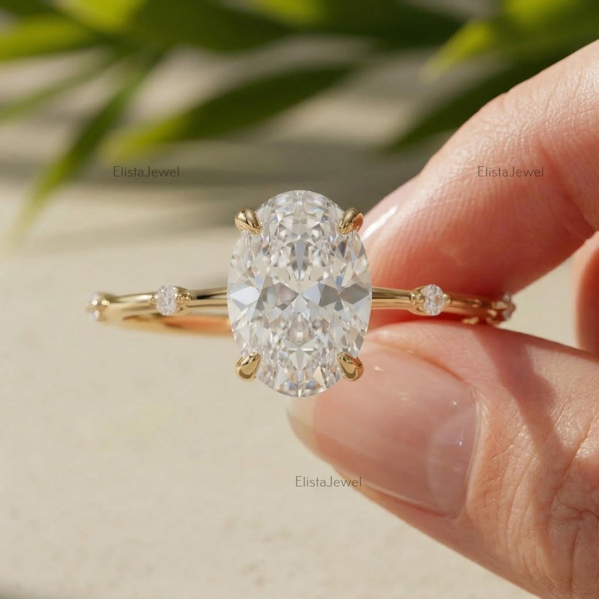 IGI Certified Oval Lab Grown Diamond Engagement Ring: 18K Yellow Gold Minimalist Ring
