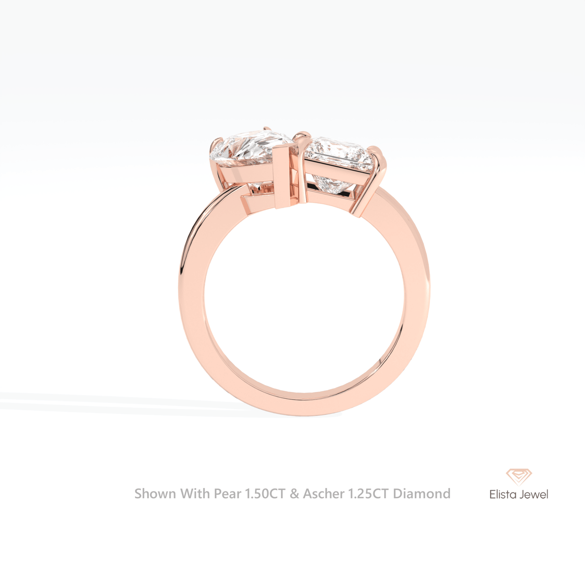 Pear And Ascher Cut Toi Et Moi Lab Grown Diamond Ring in 18K White Gold - Close-up View