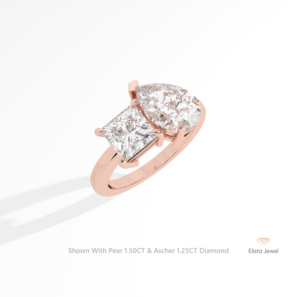 Pear And Ascher Cut Toi Et Moi Lab Grown Diamond Ring in 14K Rose Gold - Profile View