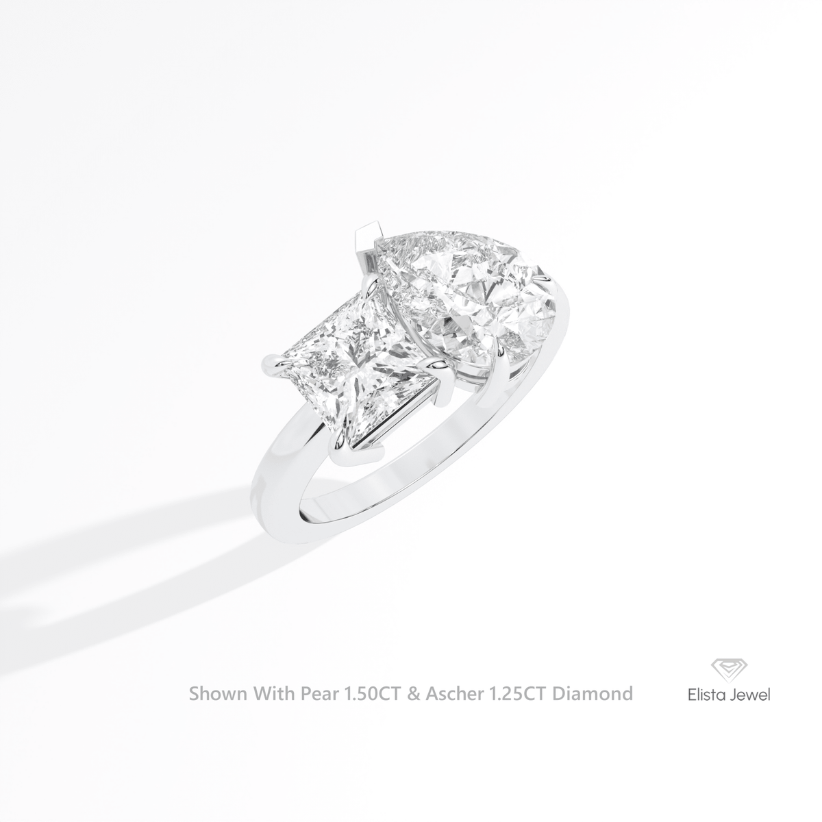 Pear And Ascher Cut Toi Et Moi Lab Grown Diamond Ring in 10K Yellow Gold - Side View