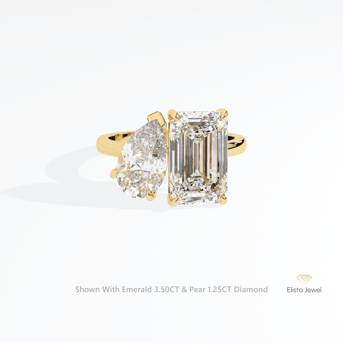 Pear And Emerald Cut Toi Et Moi Engagement Lab Grown Diamond Ring in 18K Rose Gold - Ring on Hand View