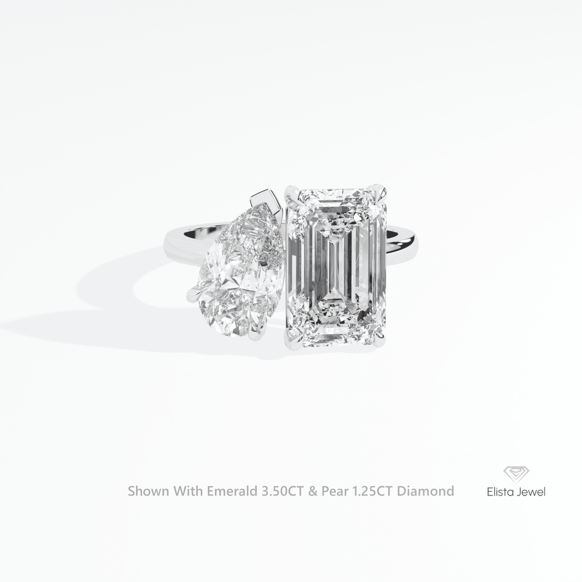 Pear And Emerald Cut Toi Et Moi Engagement Lab Grown Diamond Ring in 14K Yellow Gold - Detail View