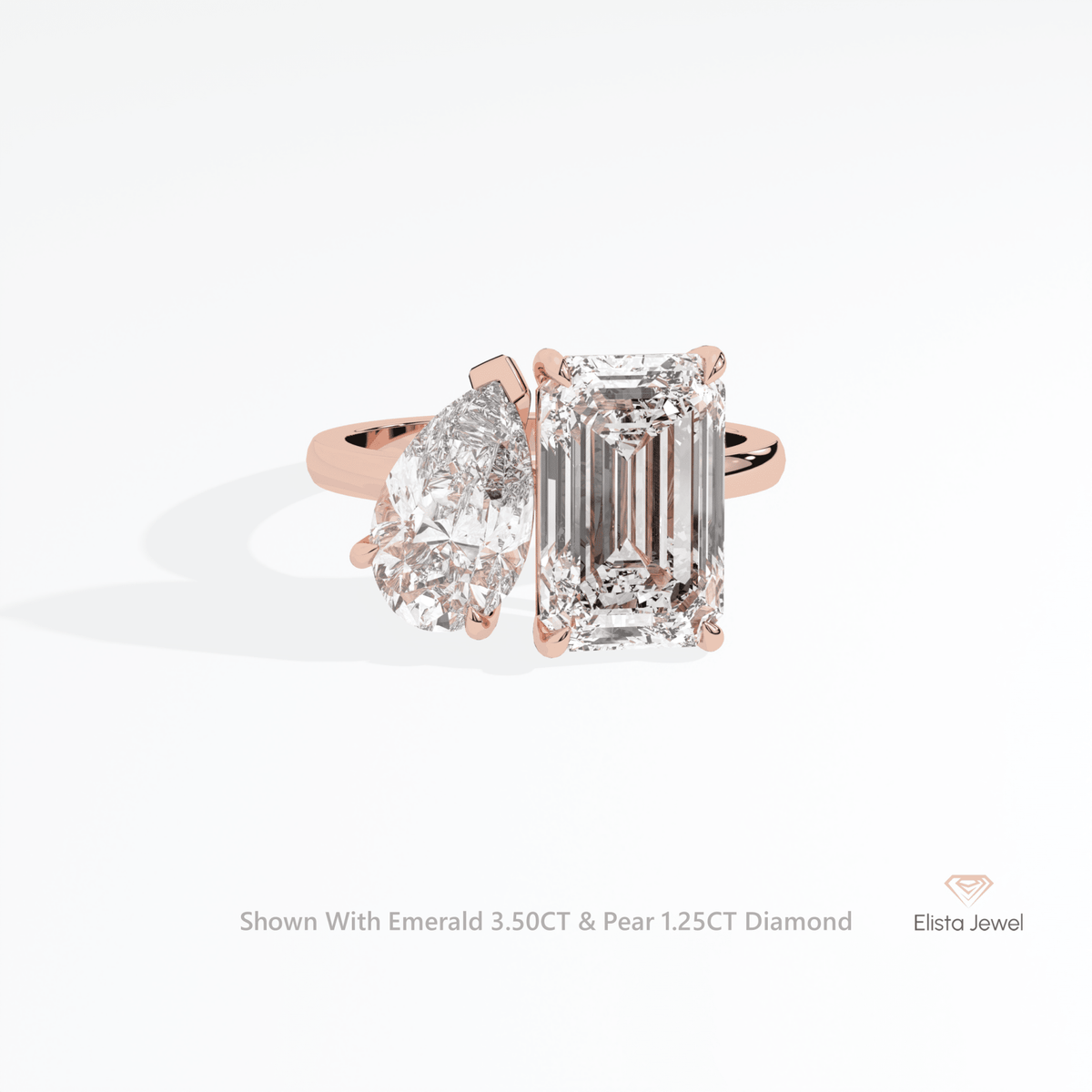 Pear And Emerald Cut Toi Et Moi Engagement Lab Grown Diamond Ring in 10K White Gold - Front View