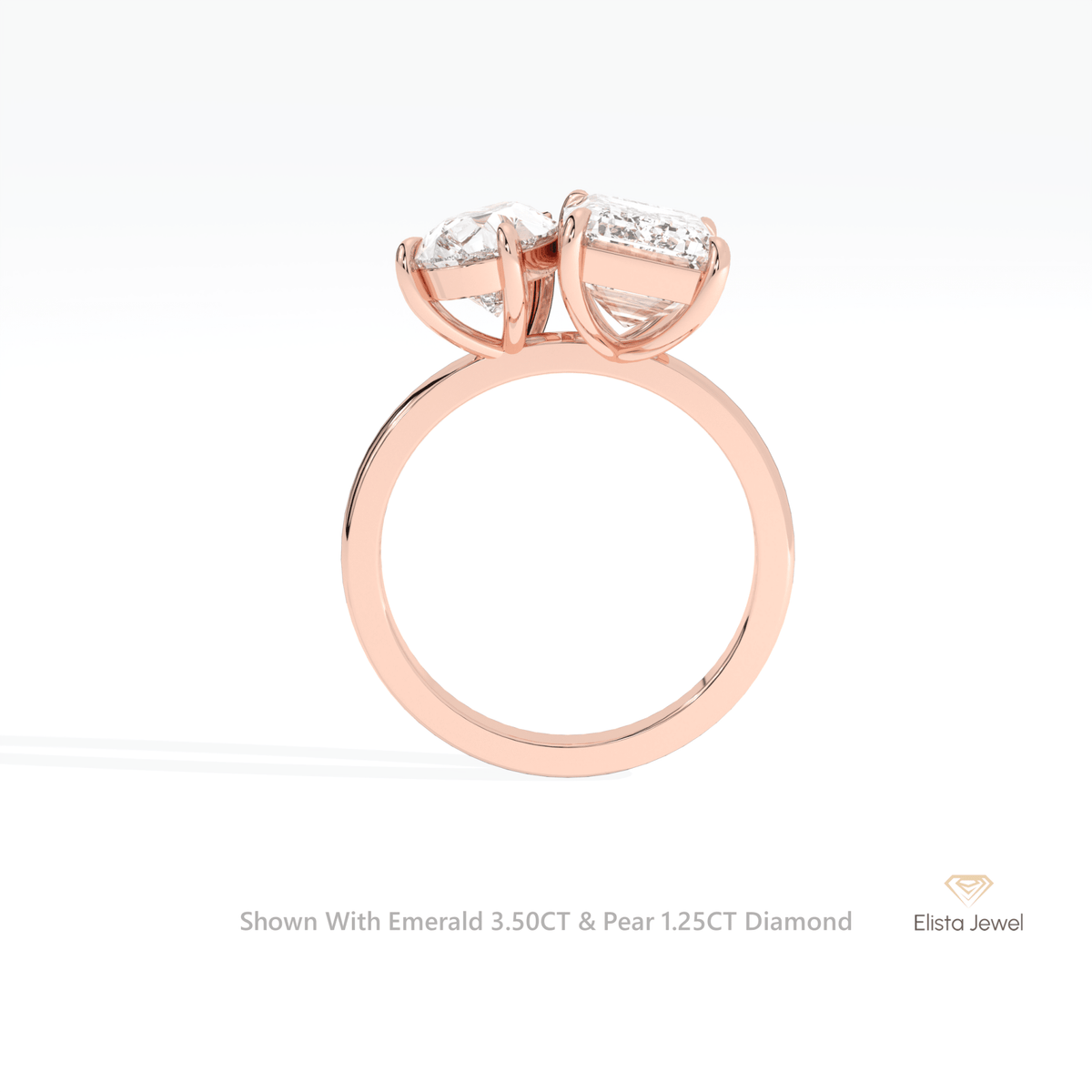 Pear And Emerald Cut Toi Et Moi Engagement Lab Grown Diamond Ring in 10K Rose Gold - Angled View