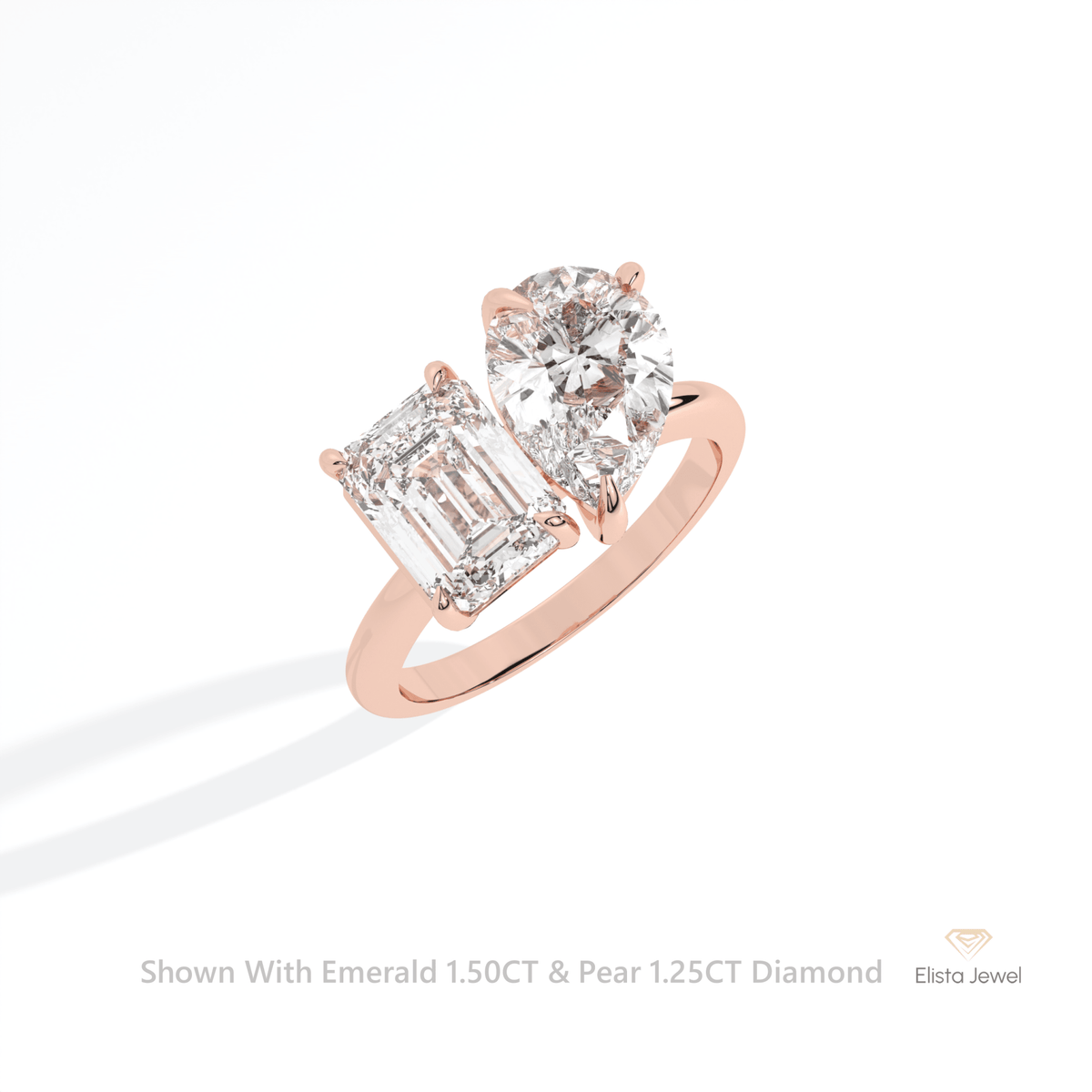 Pear And Emerald Cut Toi Et Moi Lab Grown Diamond Ring in Platinum - Lifestyle View