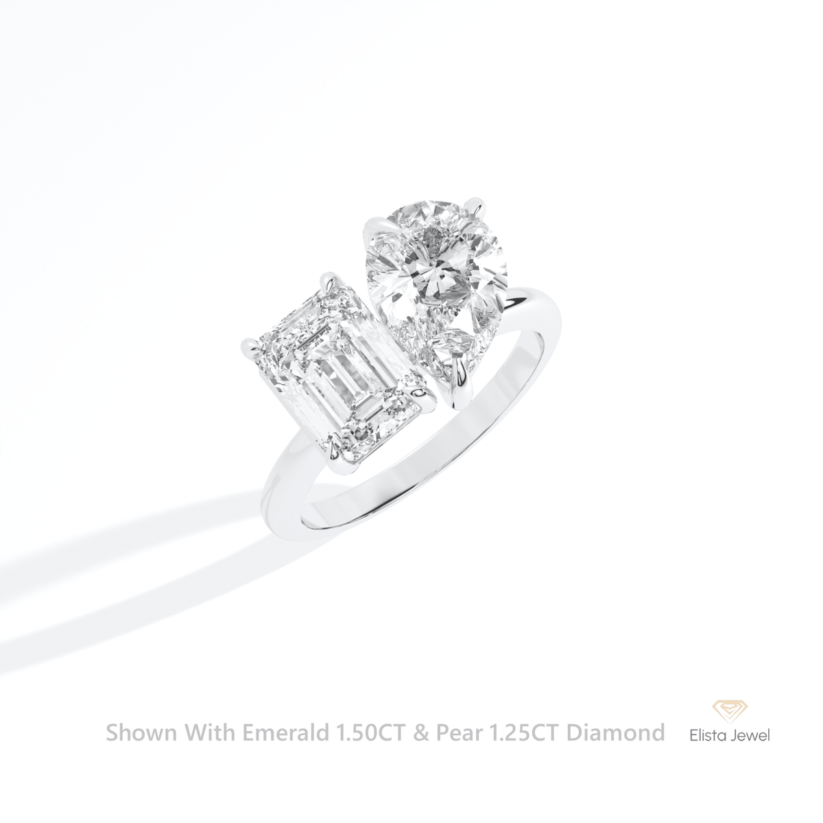 Pear And Emerald Cut Toi Et Moi Lab Grown Diamond Ring in 14K Rose Gold - Profile View
