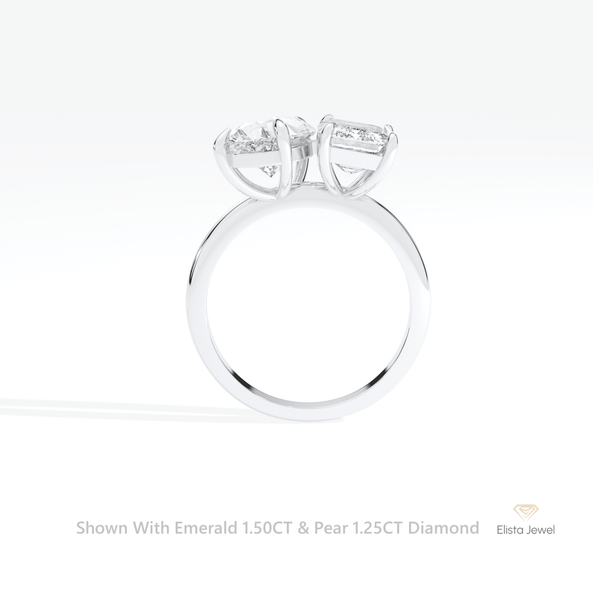 Pear And Emerald Cut Toi Et Moi Lab Grown Diamond Ring in 18K White Gold - Close-up View