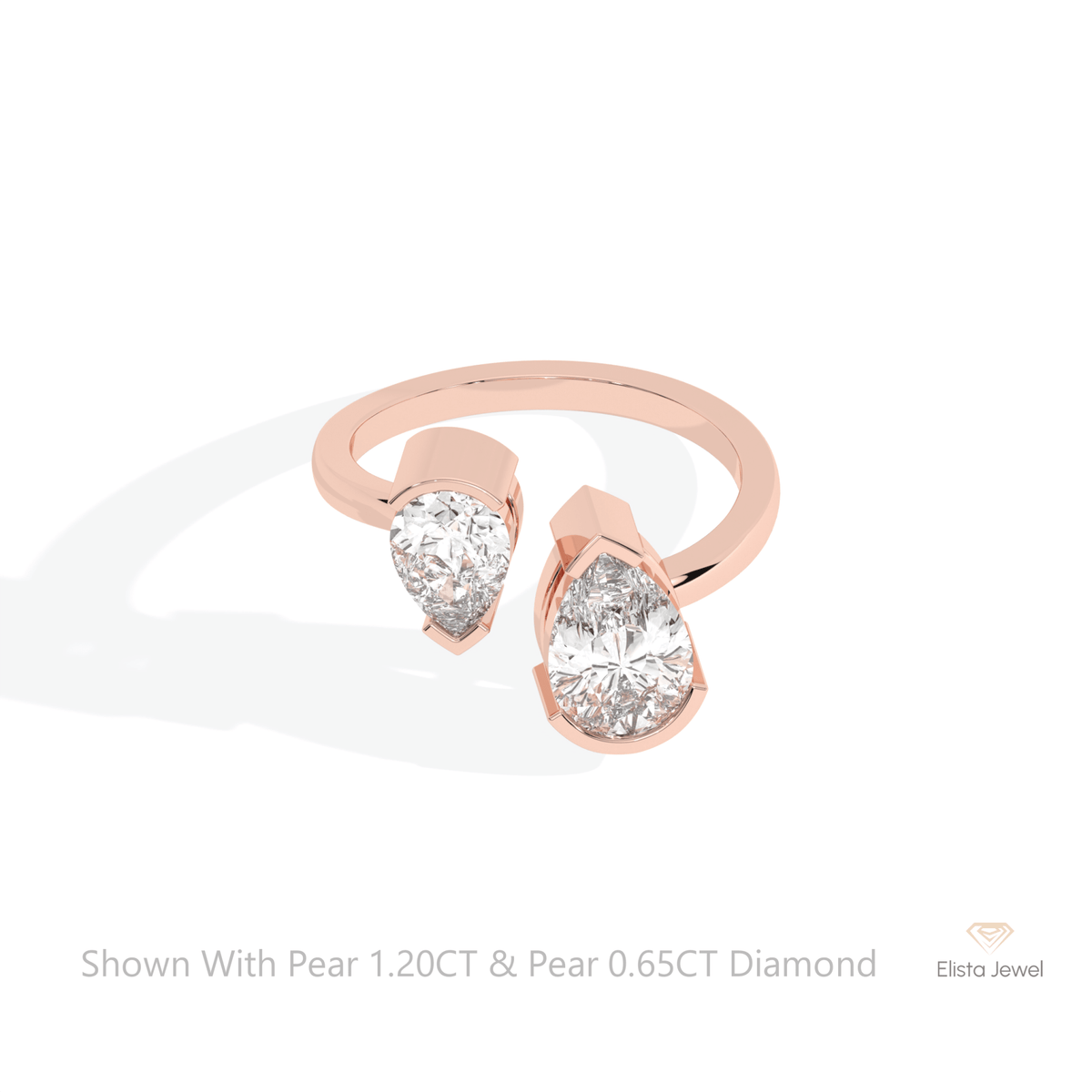 Pear And Pear Cut Toi Et Moi Lab Grown Diamond Ring in 18K Rose Gold - Ring on Hand View