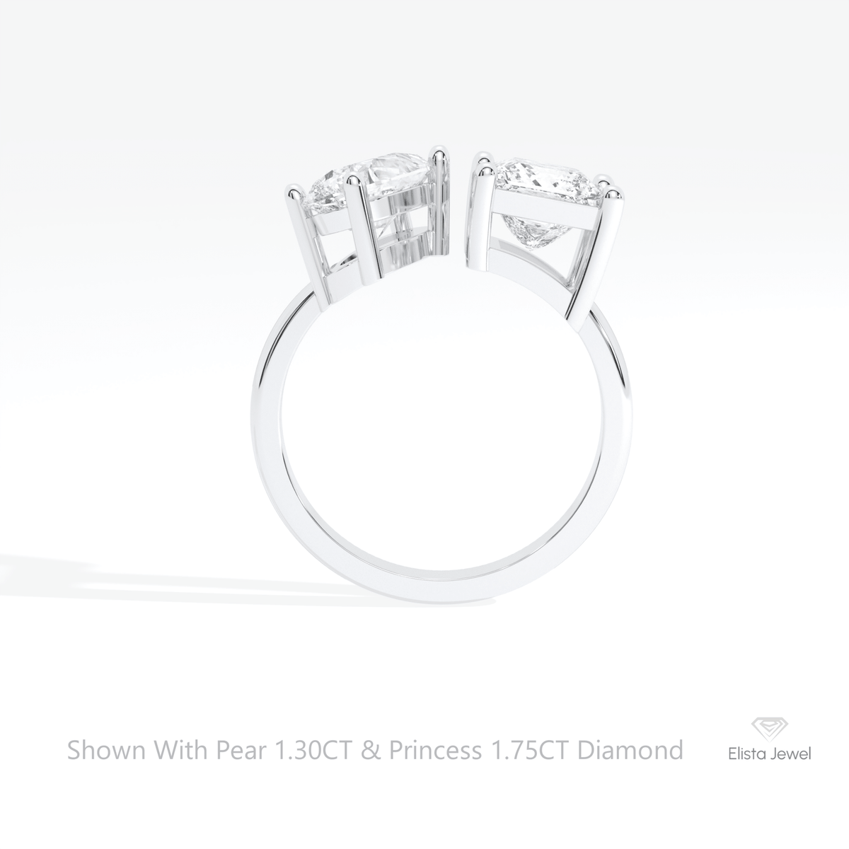 Pear And Princess Cut Toi Et Moi Lab Grown Diamond Ring in 18K White Gold - Close-up View
