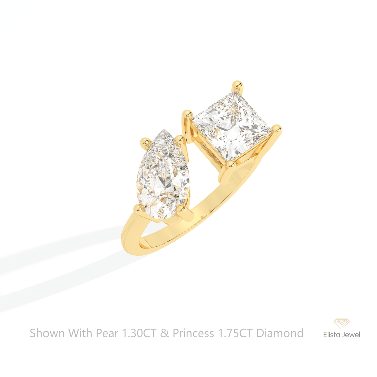 Pear And Princess Cut Toi Et Moi Lab Grown Diamond Ring in 10K Yellow Gold - Side View