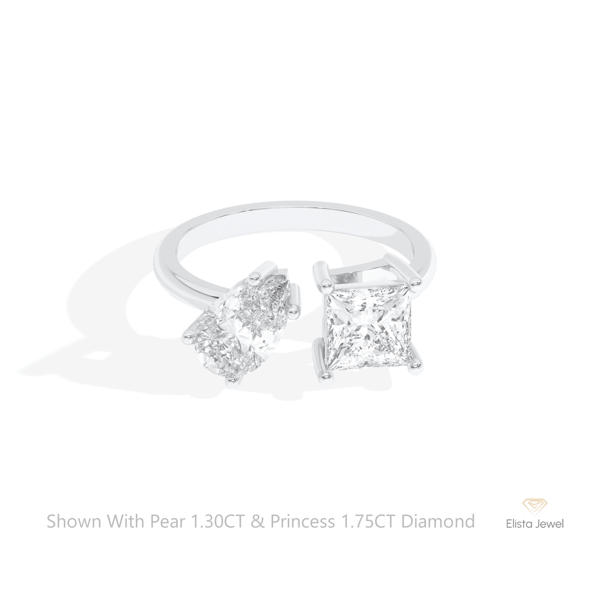 Pear And Princess Cut Toi Et Moi Lab Grown Diamond Ring in 14K Yellow Gold - Detail View