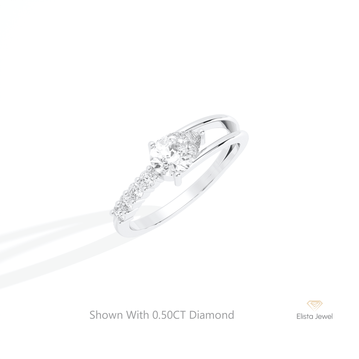 Pear Cut Accent Engagement Lab Grown Diamond Ring in 14K Rose Gold - Profile View