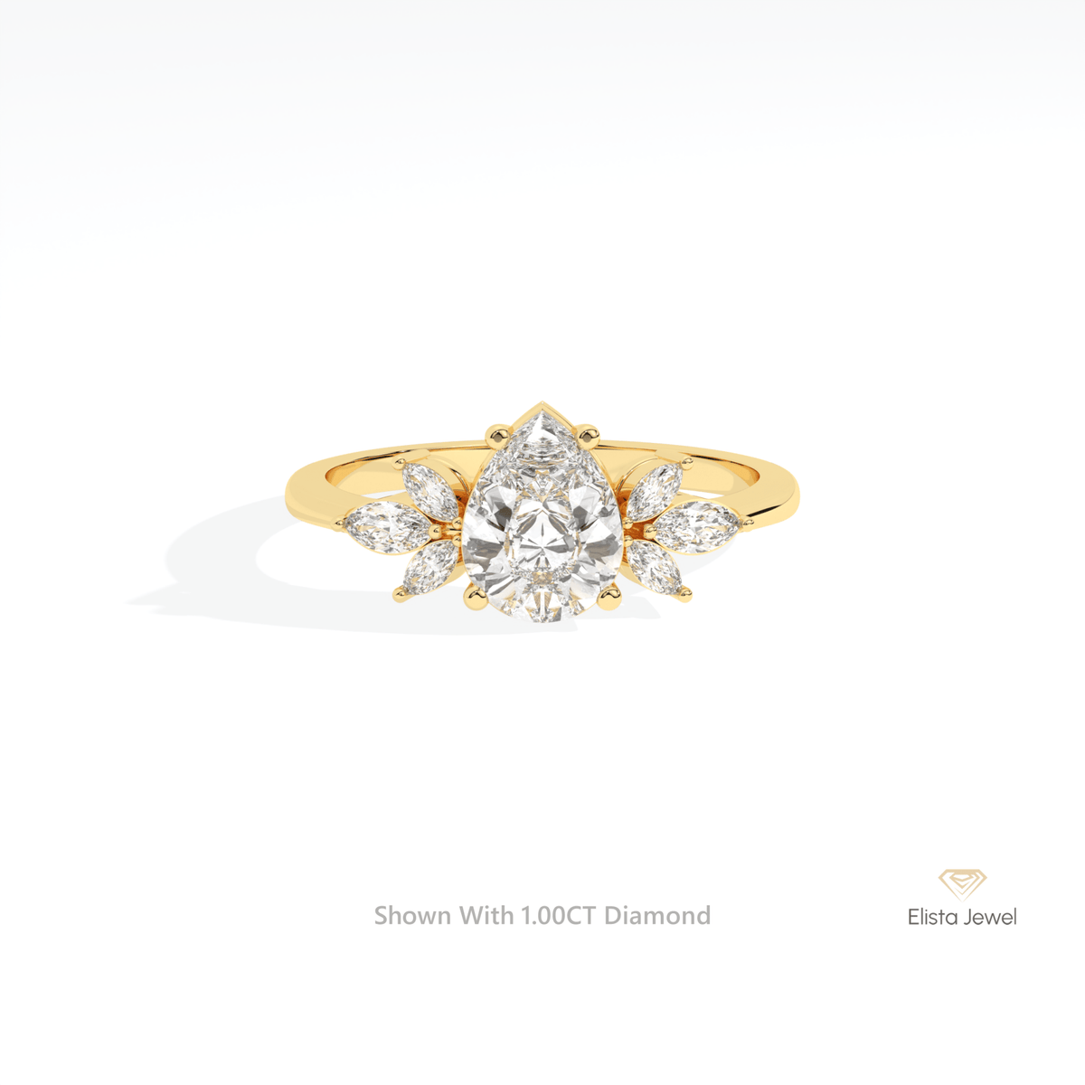 Pear Cut Accent Engagement Lab Grown Diamond Ring in 18K Rose Gold - Ring on Hand View
