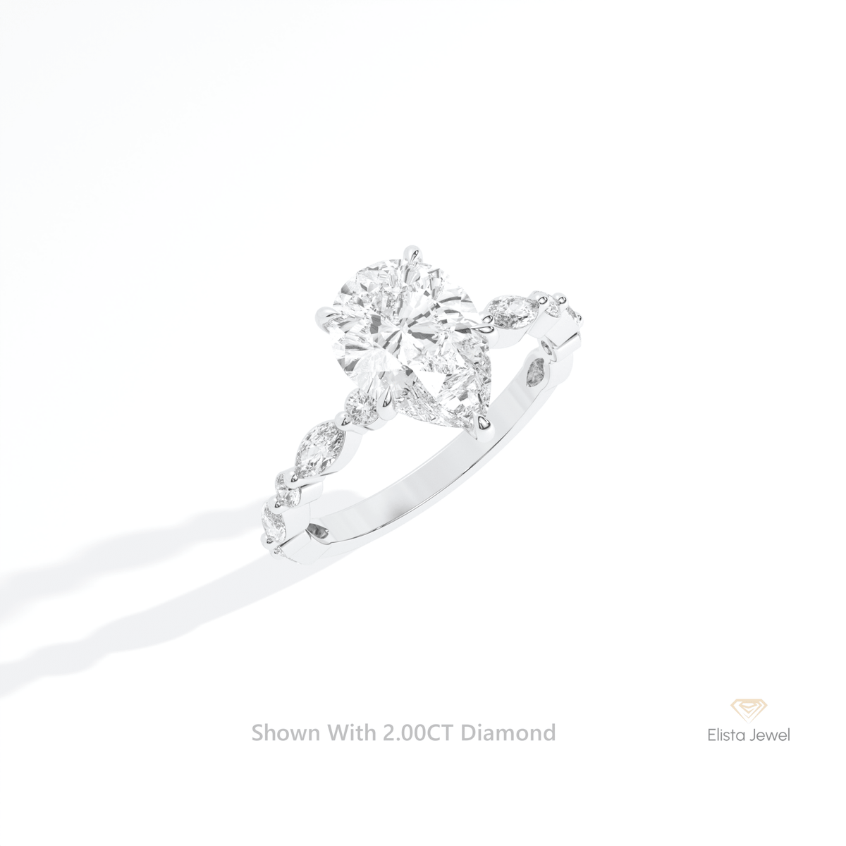 Pear Cut Accent Engagement Lab Grown Diamond Ring in 14K Rose Gold - Profile View