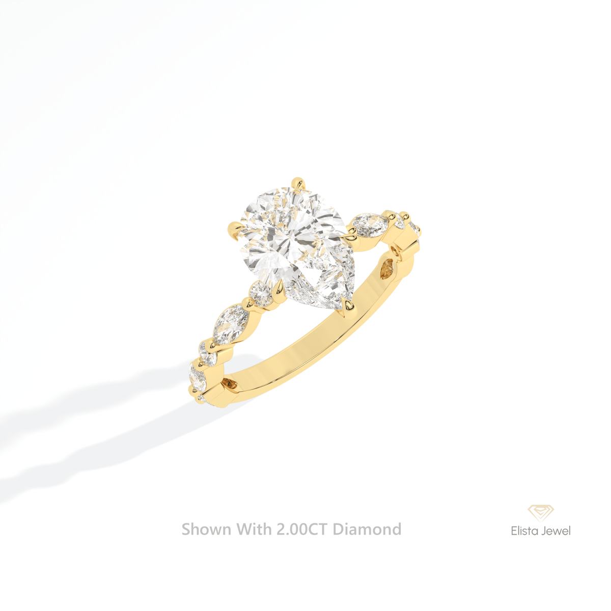 Pear Cut Accent Engagement Lab Grown Diamond Ring in 10K Yellow Gold - Side View