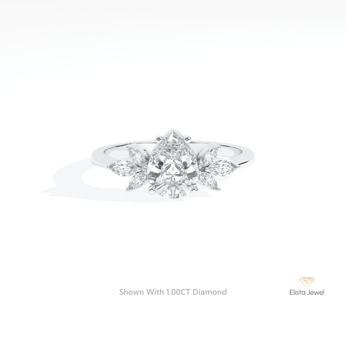 Pear Cut Accent Engagement Lab Grown Diamond Ring in 14K Yellow Gold - Detail View