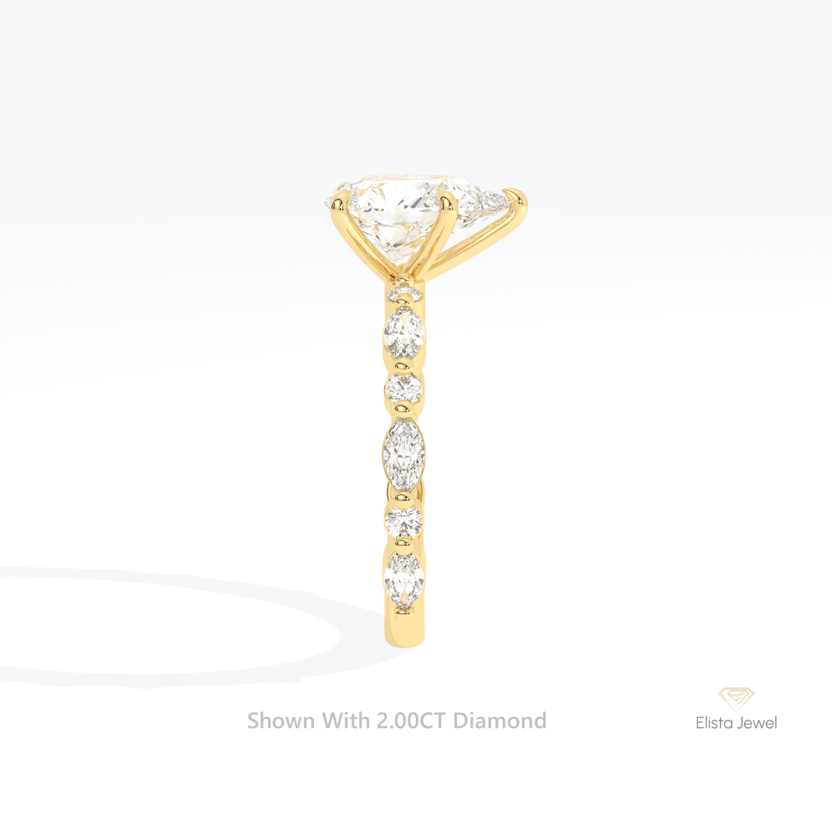 Pear Cut Accent Engagement Lab Grown Diamond Ring in 14K White Gold - Top View