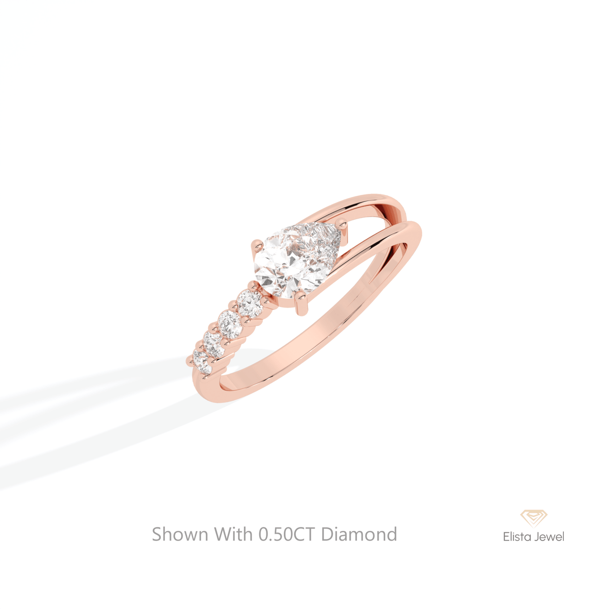 Pear Cut Accent Engagement Lab Grown Diamond Ring in 10K Yellow Gold - Side View