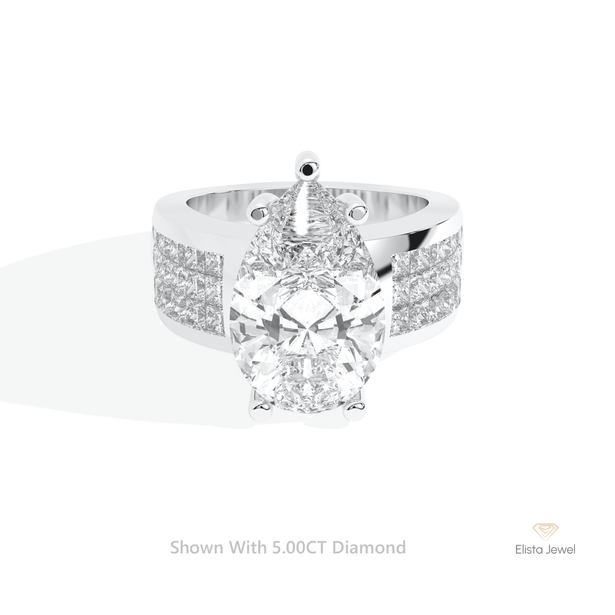 Pear Cut Accent Engagement Lab Grown Diamond Ring in 14K Yellow Gold - Detail View