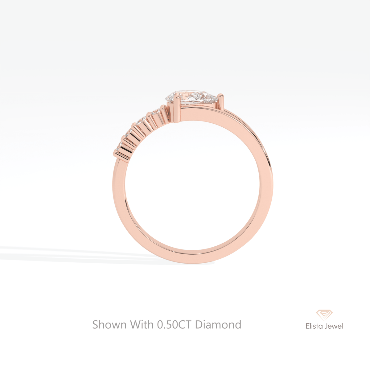 Pear Cut Accent Engagement Lab Grown Diamond Ring in 10K Rose Gold - Angled View