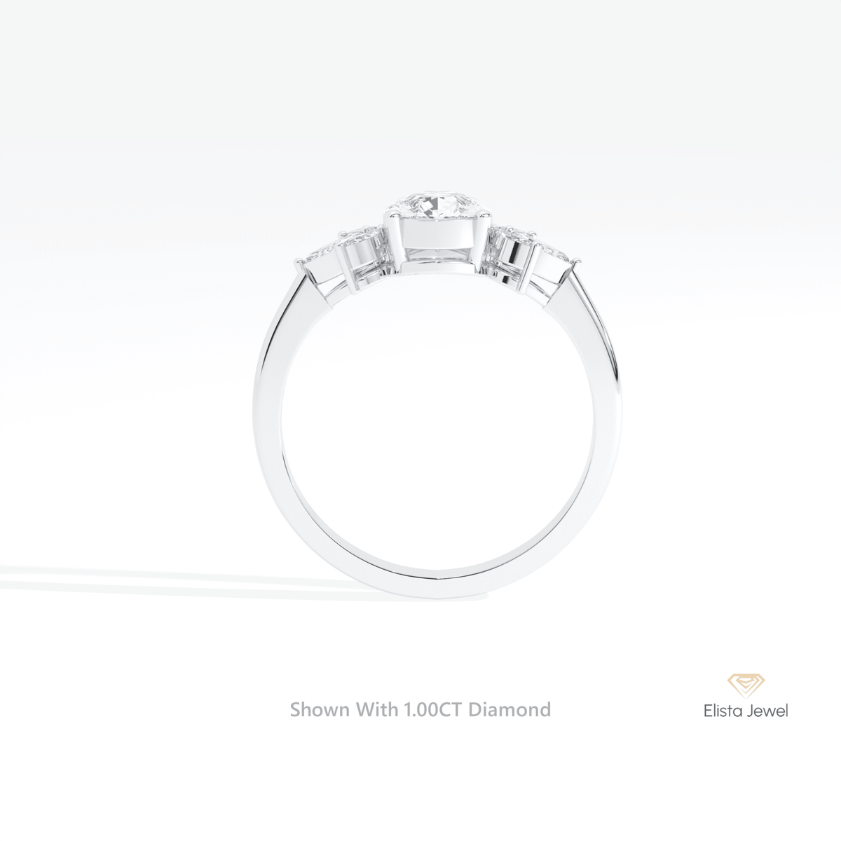 Pear Cut Accent Engagement Lab Grown Diamond Ring in 18K White Gold - Close-up View