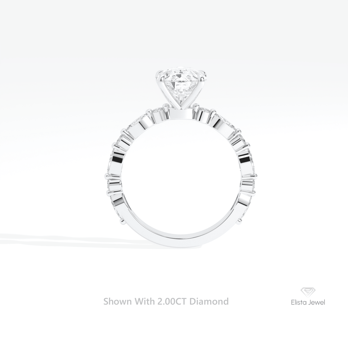 Pear Cut Accent Engagement Lab Grown Diamond Ring in 18K White Gold - Close-up View