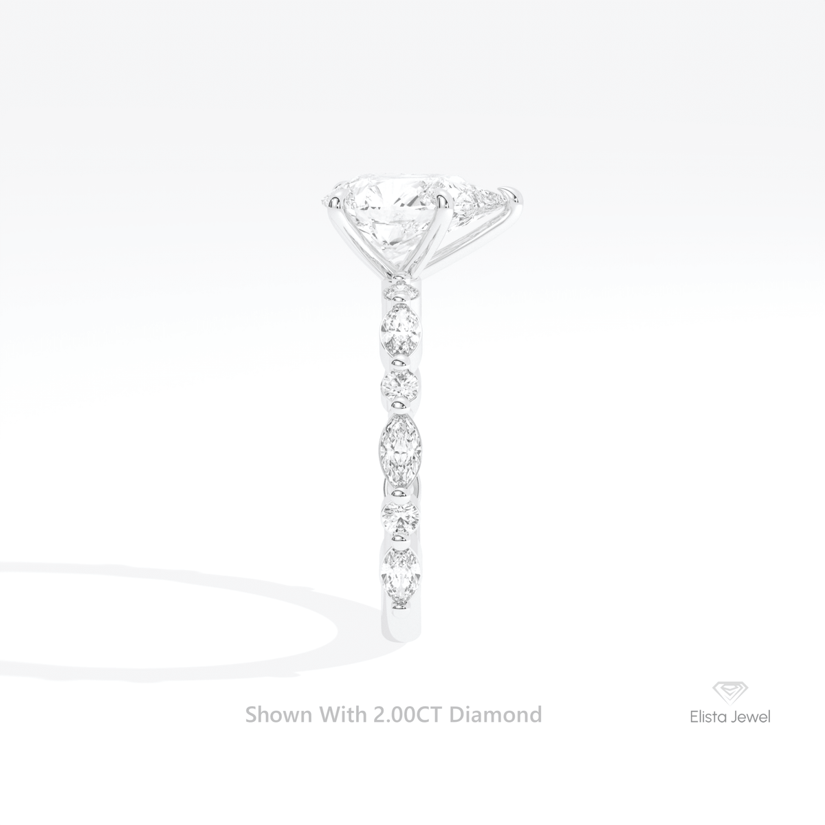Pear Cut Accent Engagement Lab Grown Diamond Ring in 18K Yellow Gold - Perspective View