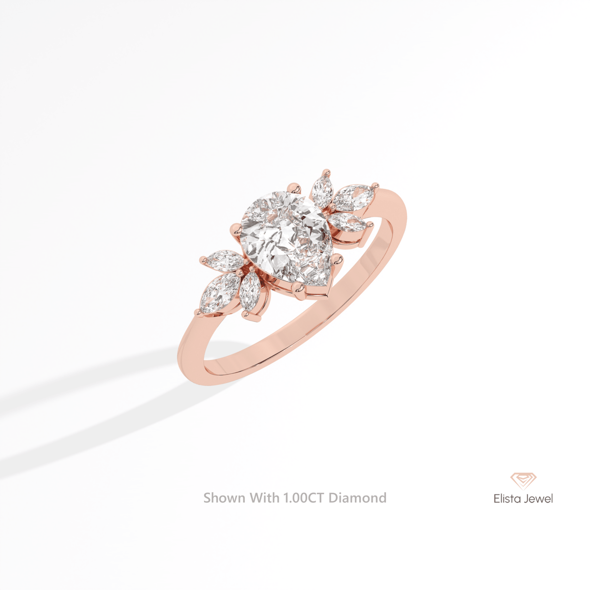 Pear Cut Accent Engagement Lab Grown Diamond Ring in 10K Yellow Gold - Side View