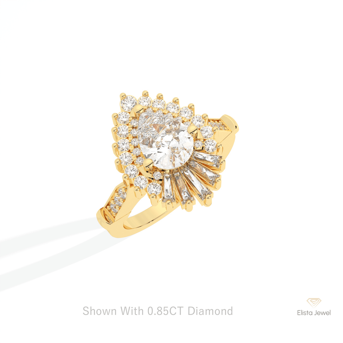 Pear Cut Art Deco Engagement Lab Grown Diamond Ring in 10K Yellow Gold - Side View