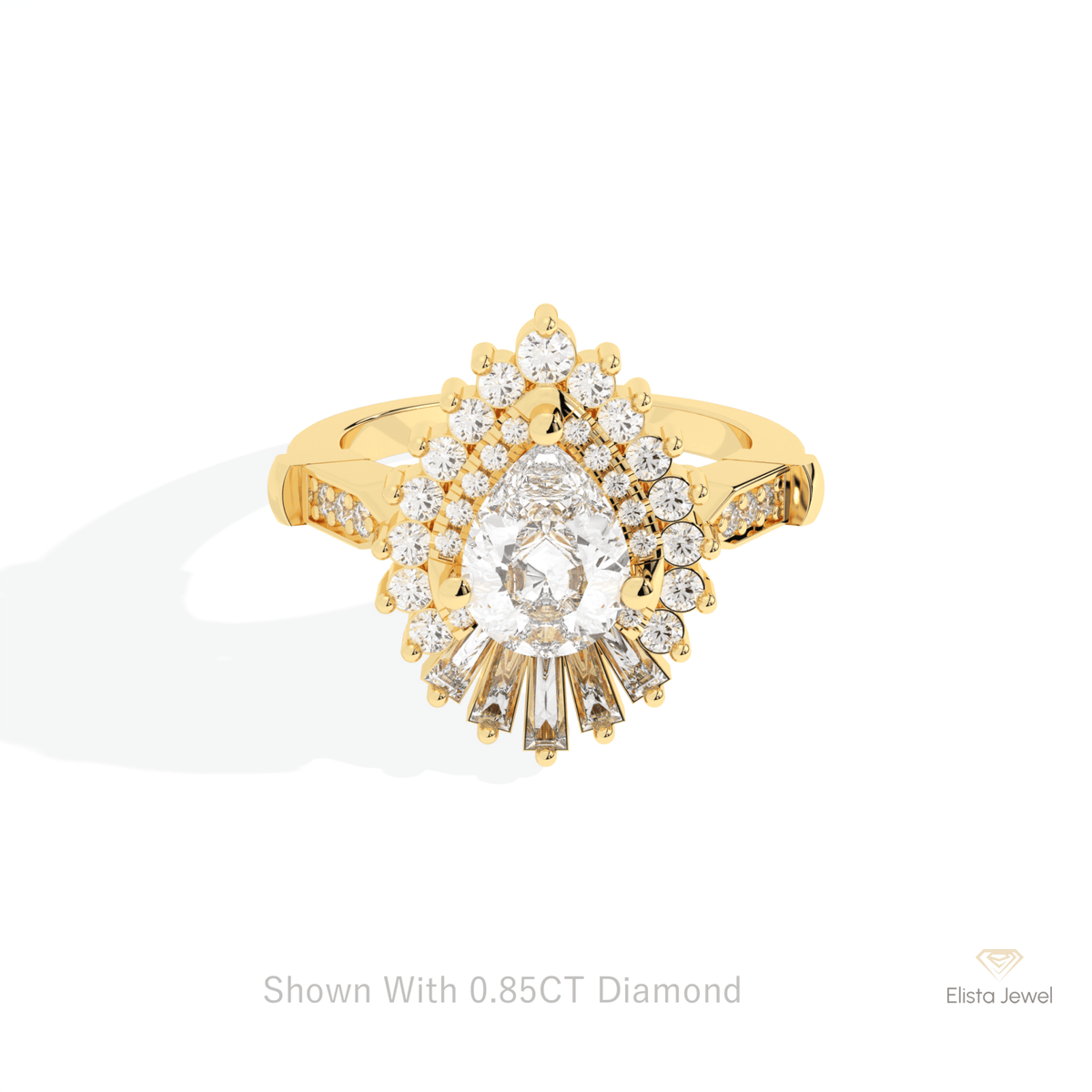 Pear Cut Art Deco Engagement Lab Grown Diamond Ring in 10K White Gold - Front View