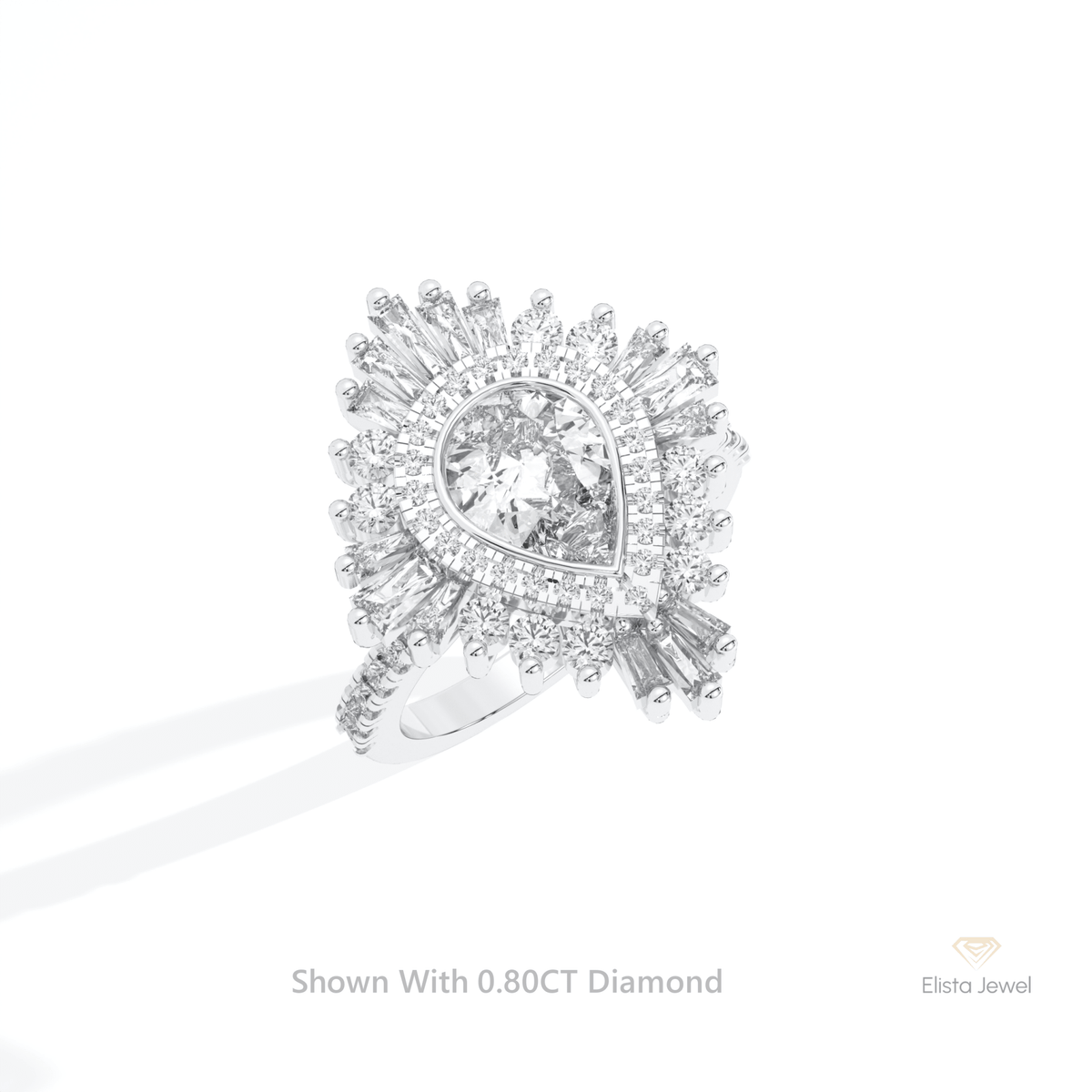 Pear Cut Bezel Double Halo Art Deco Lab Grown Diamond Ring in 14K Rose Gold - Profile View