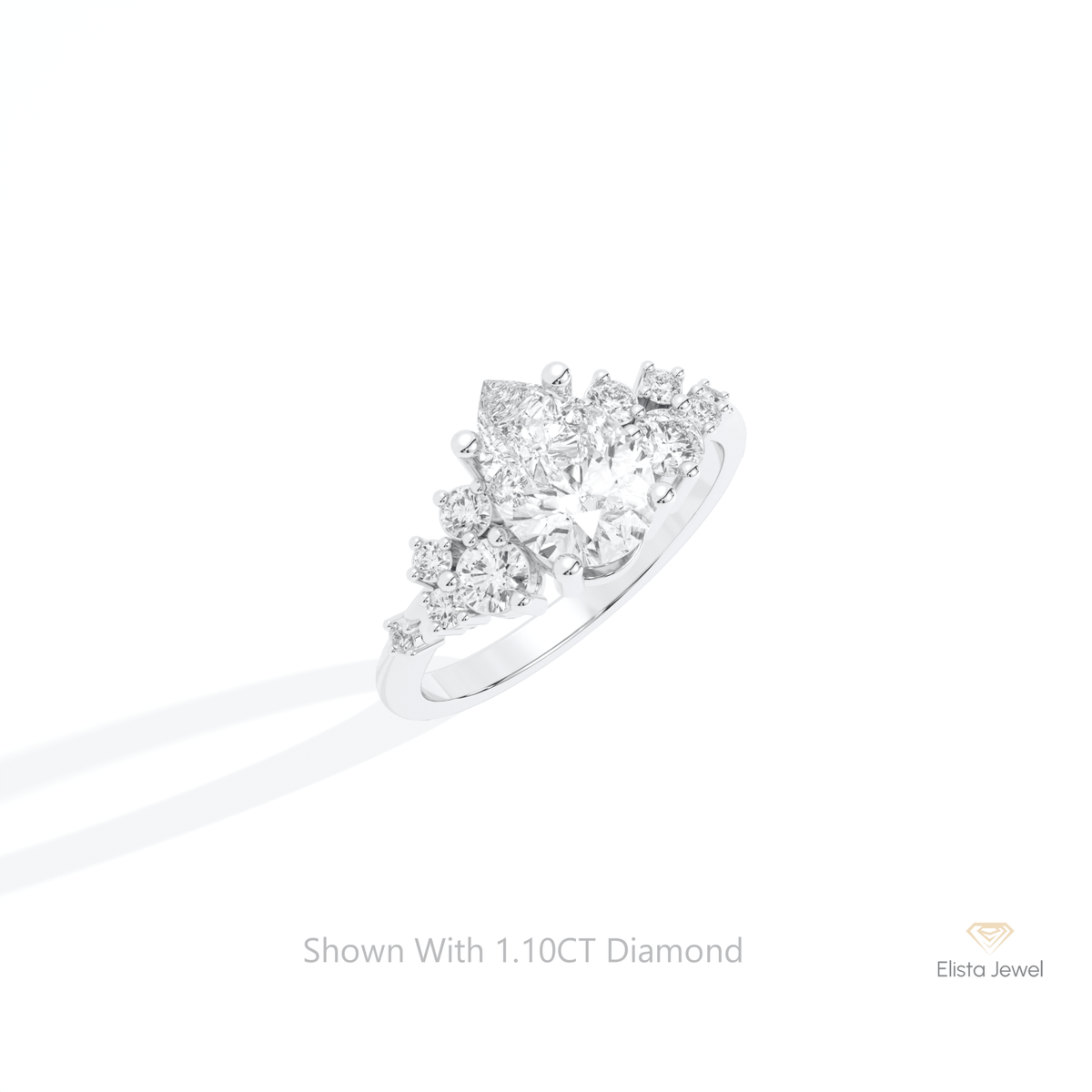 Pear Cut Cluster Engagement Lab Grown Diamond Ring in 10K Yellow Gold - Side View