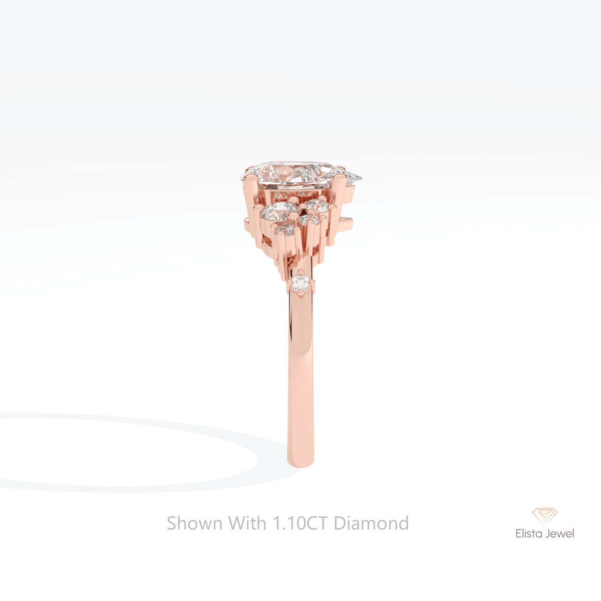 Pear Cut Cluster Engagement Lab Grown Diamond Ring - Additional View
