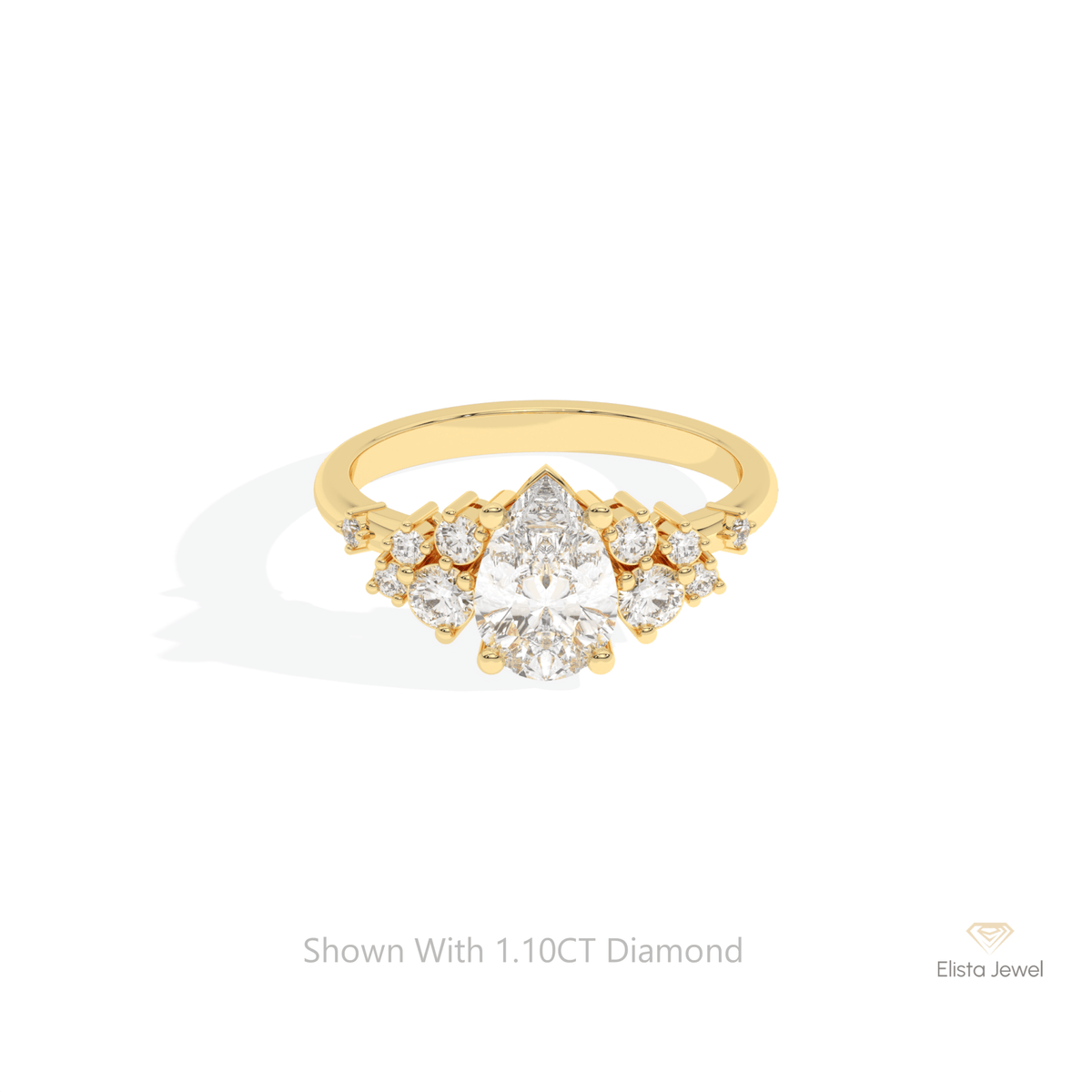 Pear Cut Cluster Engagement Lab Grown Diamond Ring in 14K Yellow Gold - Detail View