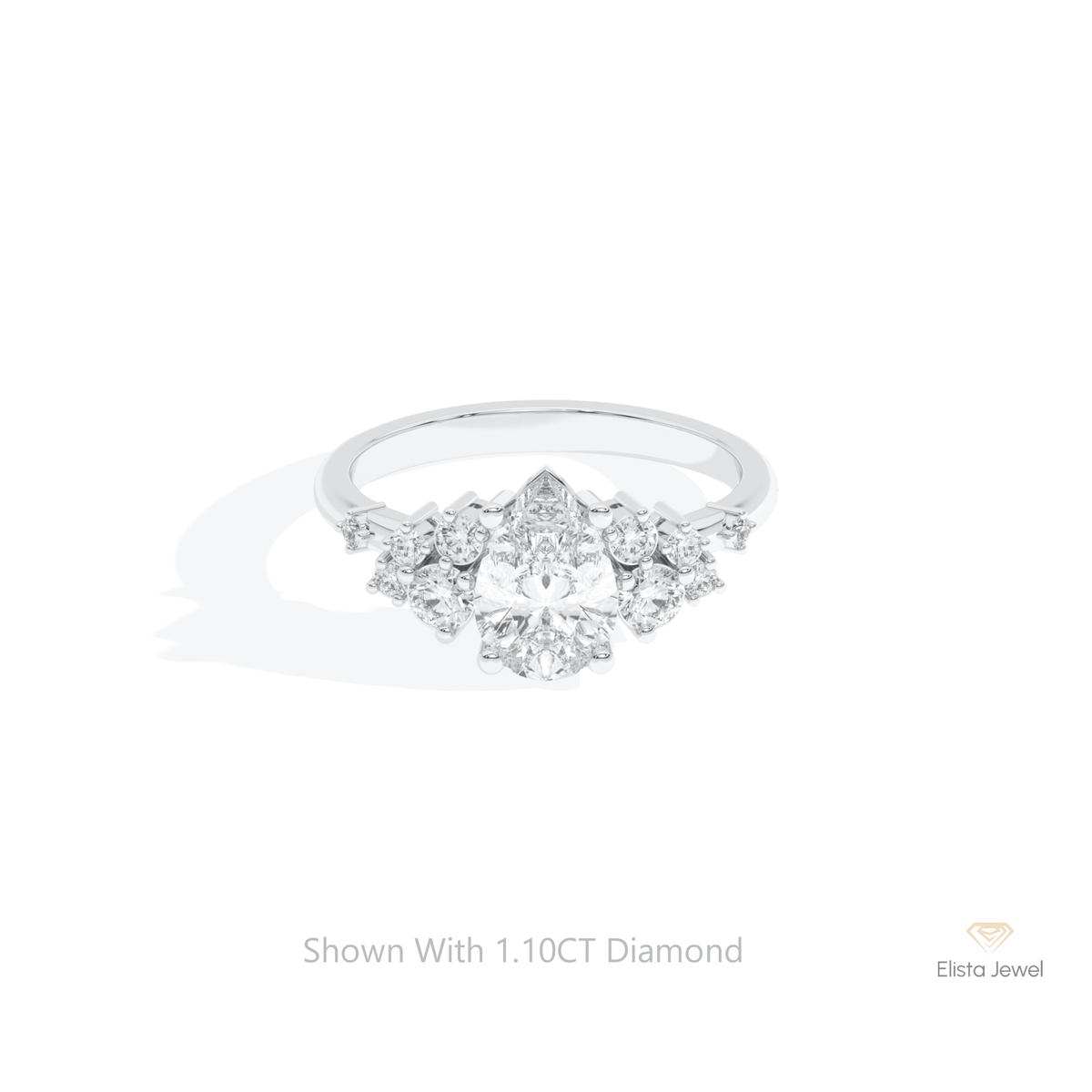 Pear Cut Cluster Engagement Lab Grown Diamond Ring in 10K White Gold - Front View