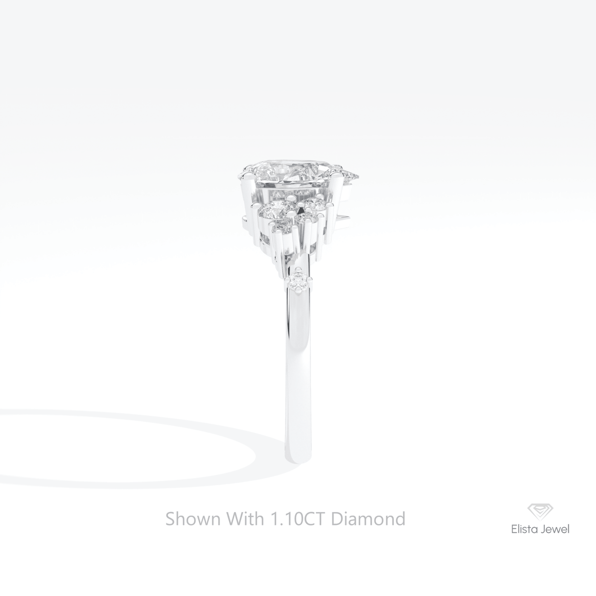 Pear Cut Cluster Engagement Lab Grown Diamond Ring in 14K White Gold - Top View