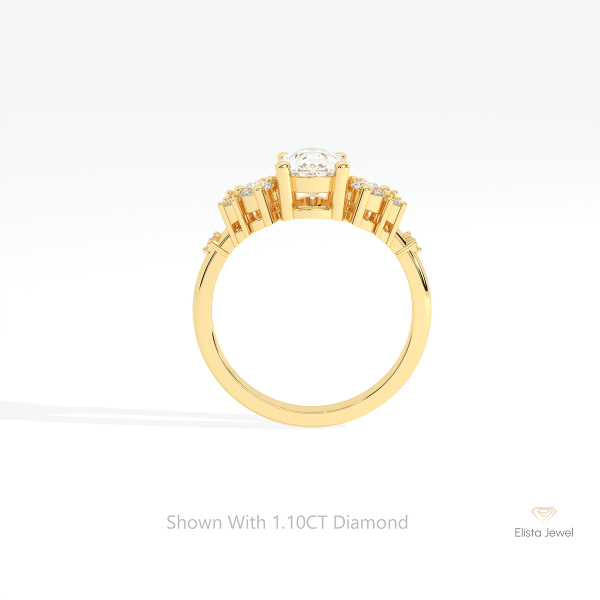 Pear Cut Cluster Engagement Lab Grown Diamond Ring in 18K White Gold - Close-up View