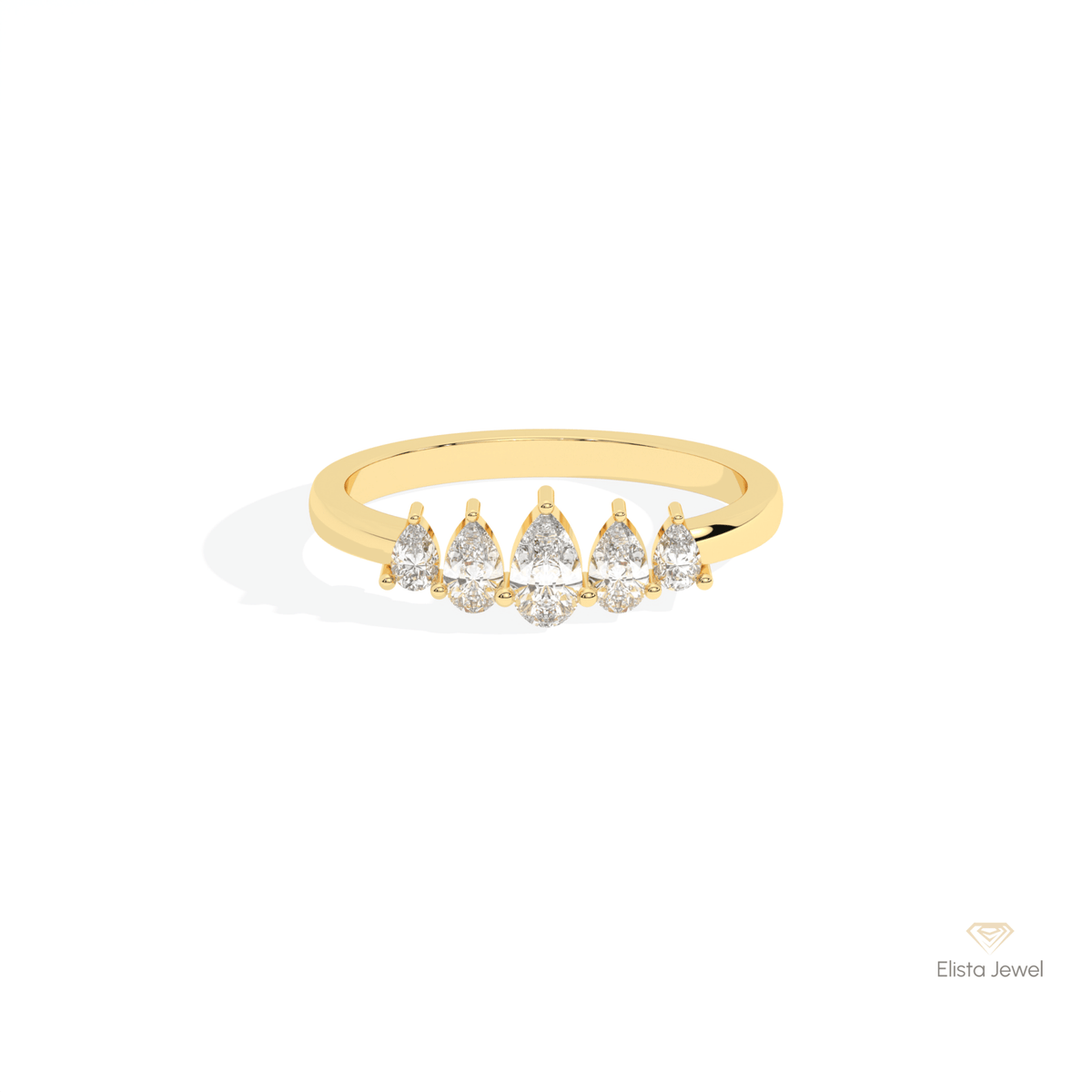 Pear Cut Five Stone Wedding Lab Grown Diamond Band in 10K White Gold - Front View