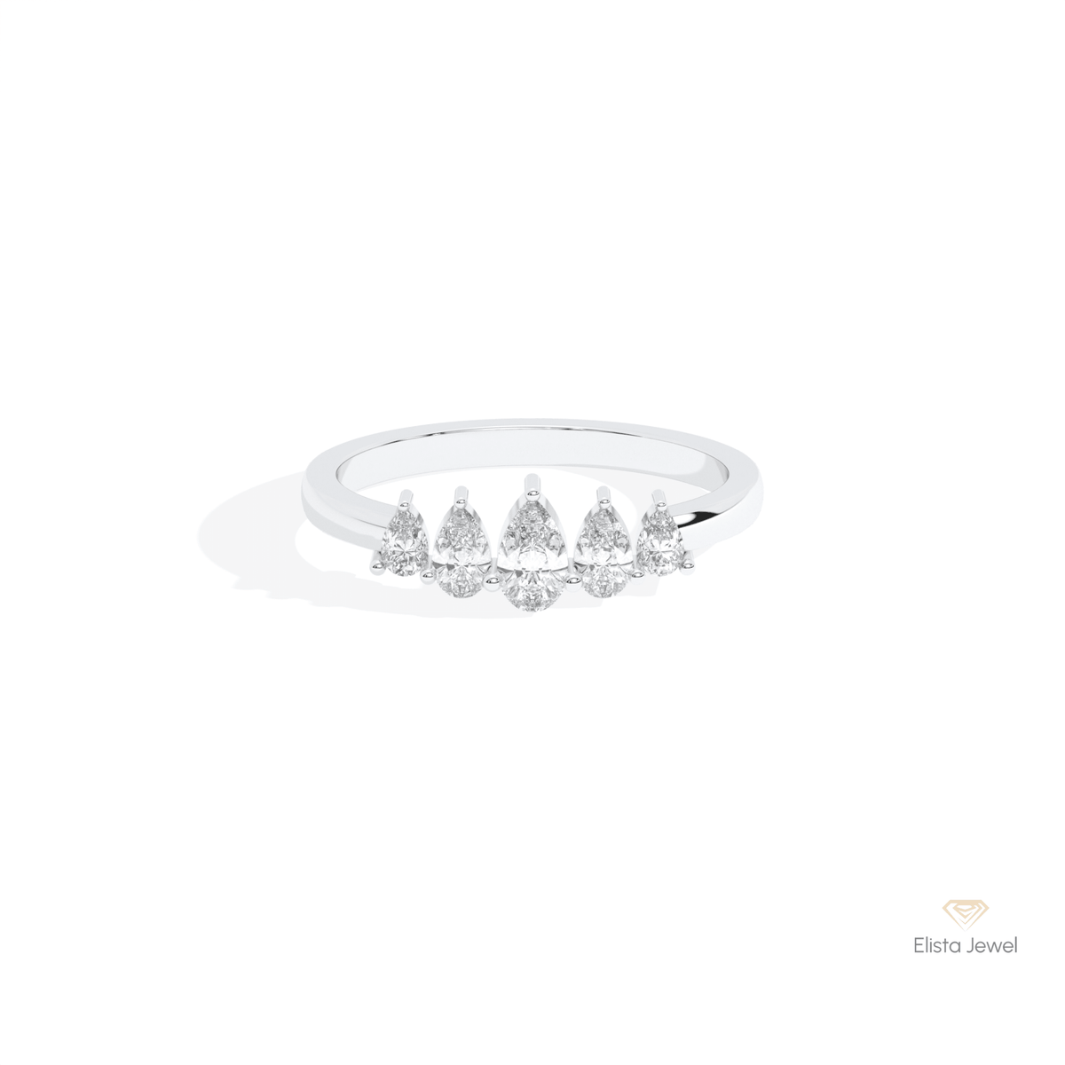 Pear Cut Five Stone Wedding Lab Grown Diamond Band in 14K Yellow Gold - Detail View