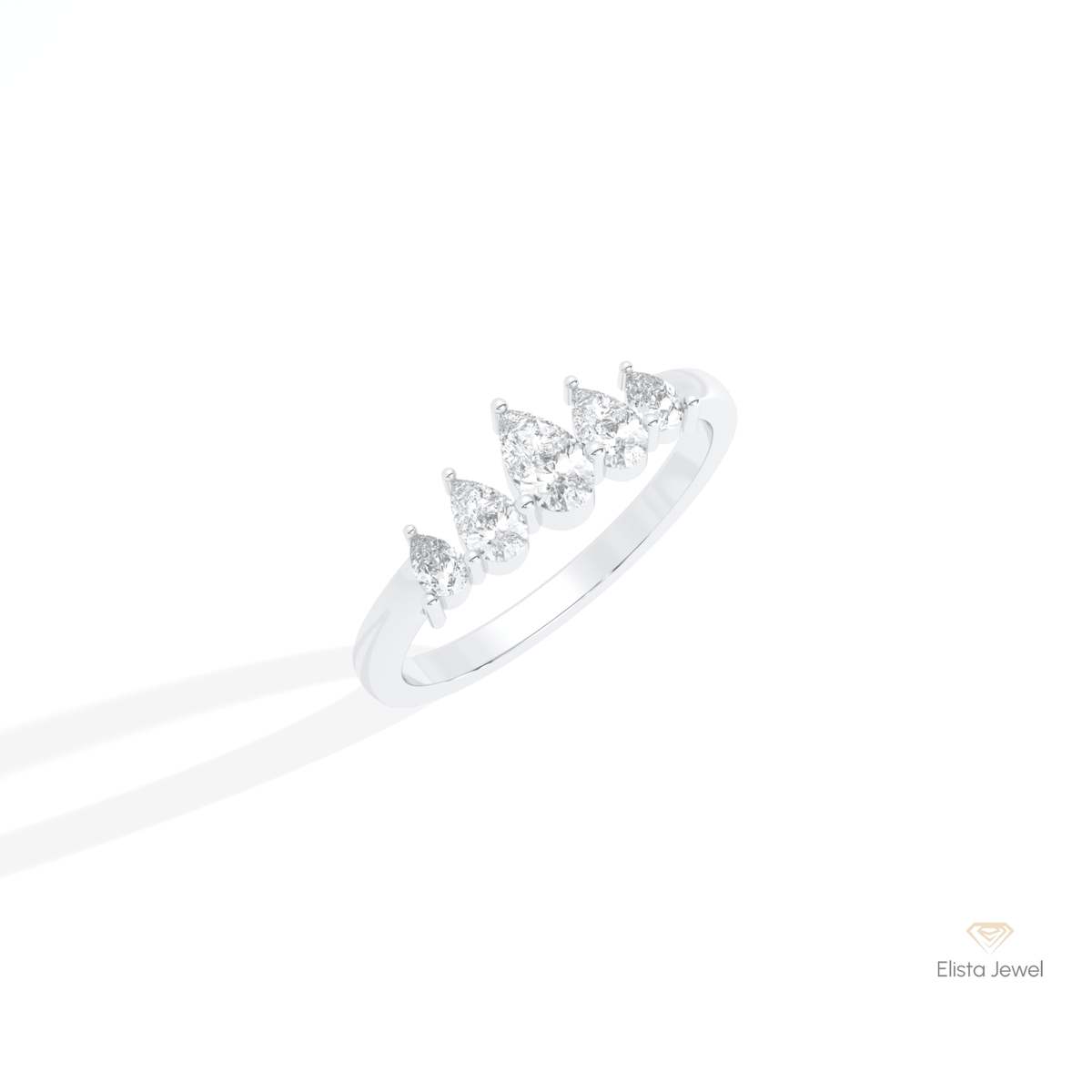 Pear Cut Five Stone Wedding Lab Grown Diamond Band in 14K Rose Gold - Profile View