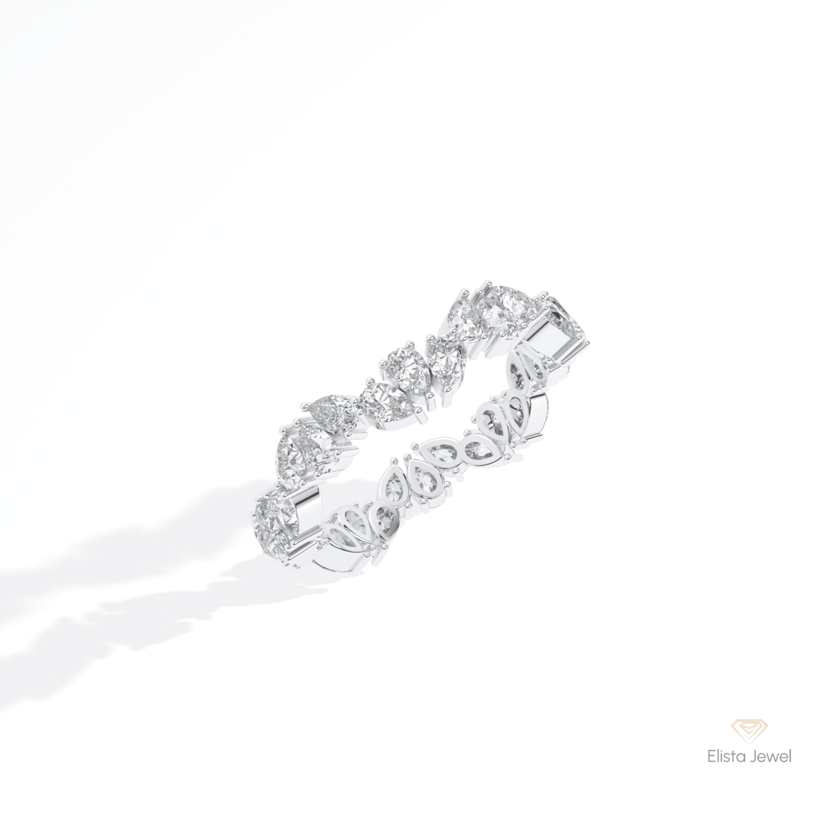 Pear Cut Full Eternity Wedding Lab Grown Diamond Band in 14K Rose Gold - Profile View