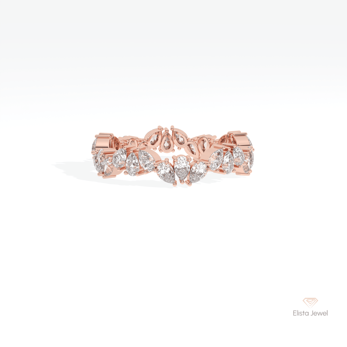 Pear Cut Full Eternity Wedding Lab Grown Diamond Band in 10K White Gold - Front View