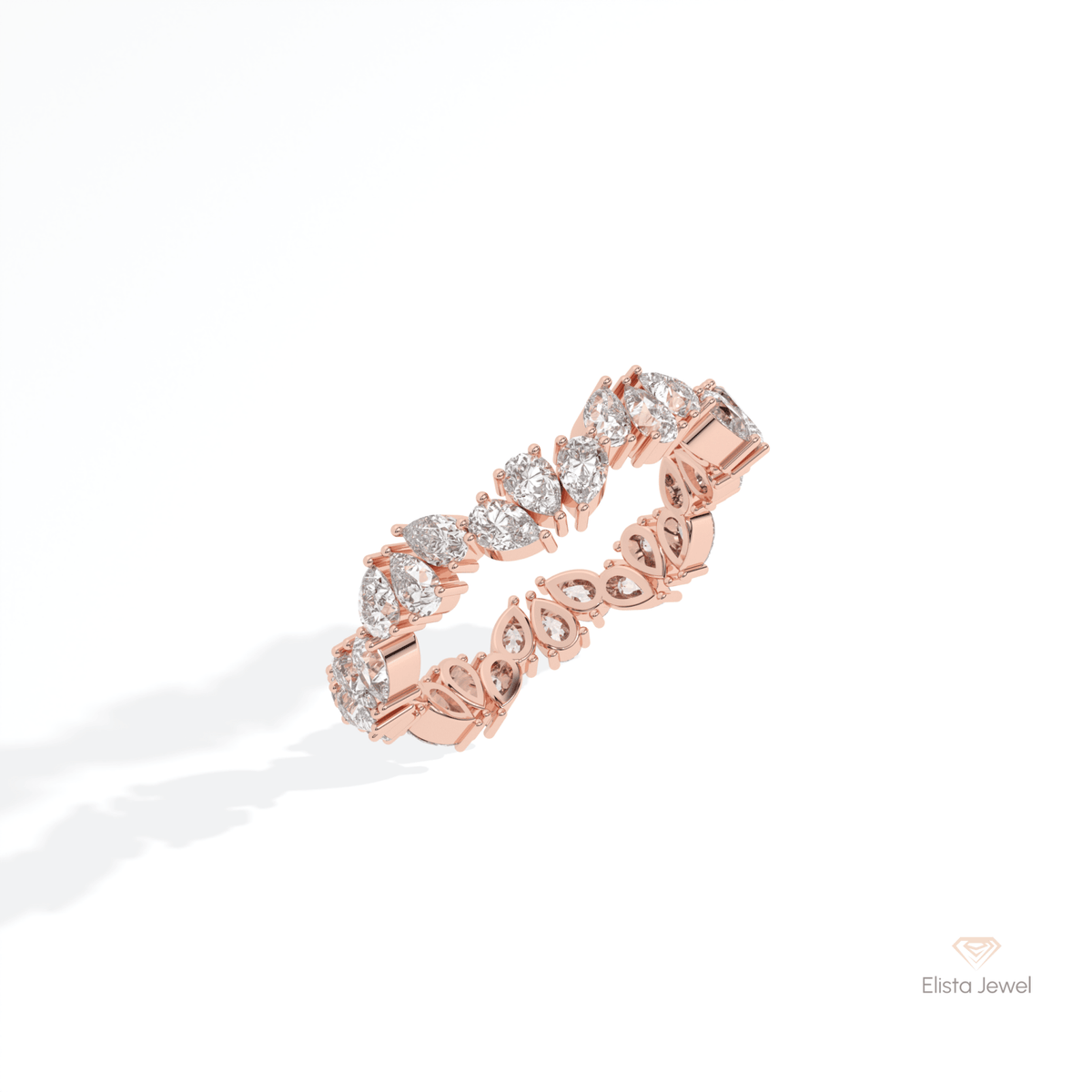 Pear Cut Full Eternity Wedding Lab Grown Diamond Band in 10K Yellow Gold - Side View