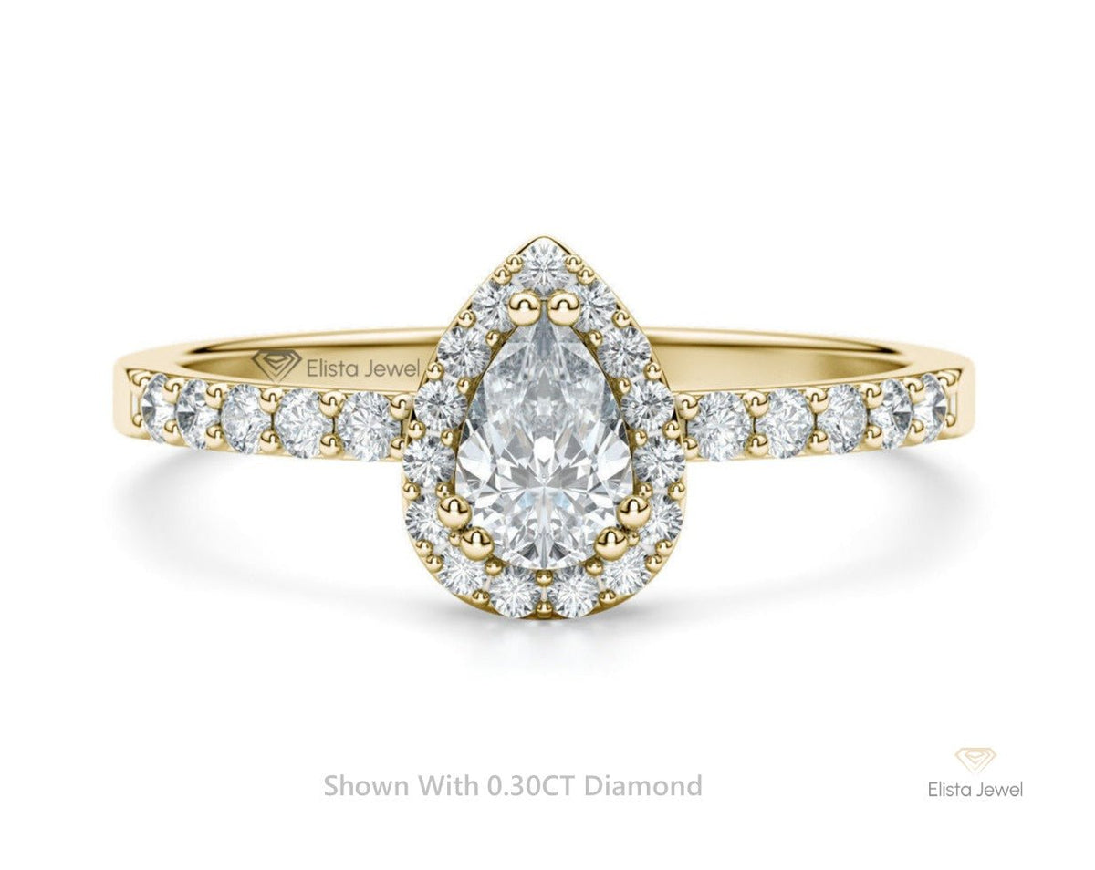 Pear Cut Halo Accent Engagement Lab Grown Diamond Ring in 14K Rose Gold - Detail View