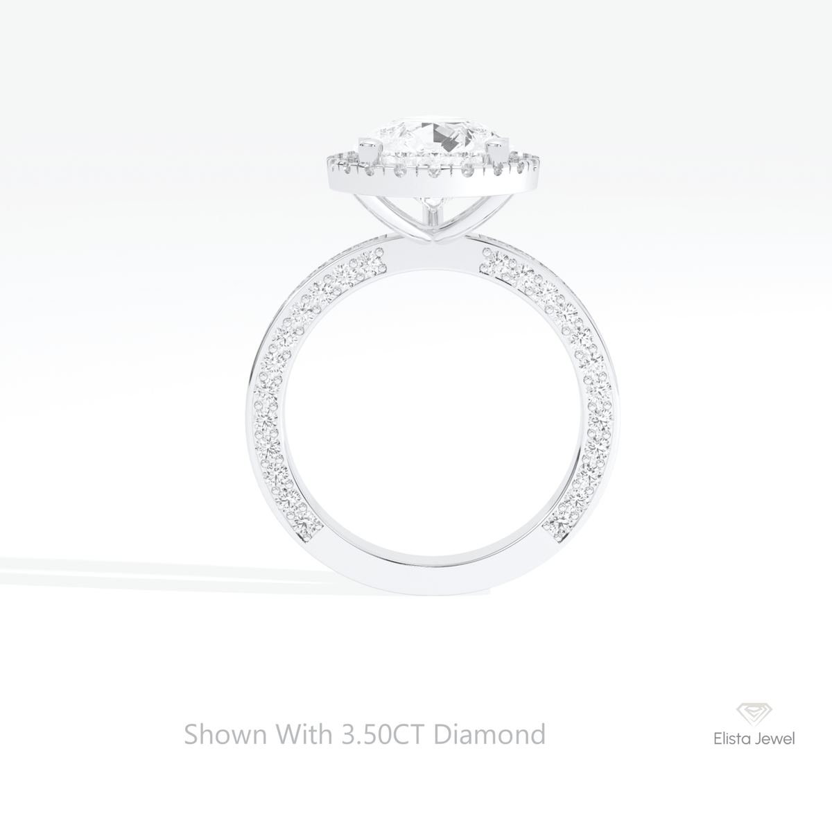 Pear Cut Halo Accent Wedding Lab Grown Diamond Ring in 18K White Gold - Close-up View