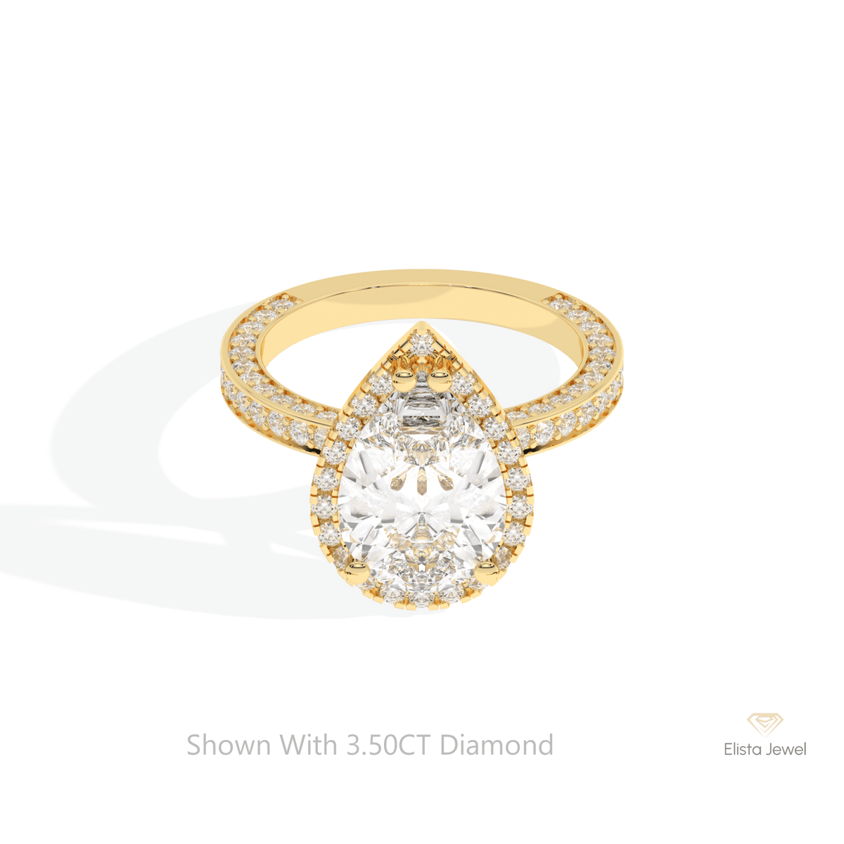 Pear Cut Halo Accent Wedding Lab Grown Diamond Ring in 18K Rose Gold - Ring on Hand View