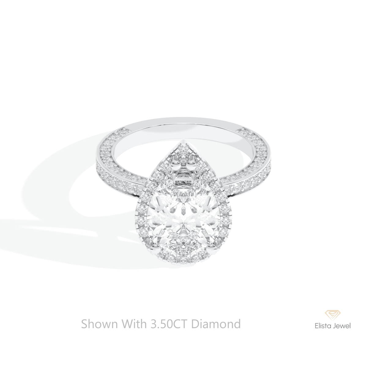 Pear Cut Halo Accent Wedding Lab Grown Diamond Ring in 14K Yellow Gold - Detail View