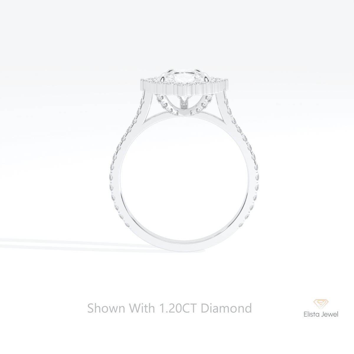 Pear Cut Halo Accent Wedding Lab Grown Diamond Ring in 18K White Gold - Close-up View